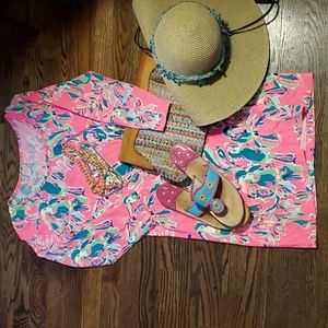 LILLY PULITZER DRAGONFRUIT PINK TOUCAN PIMA COTTON DRESS sz M